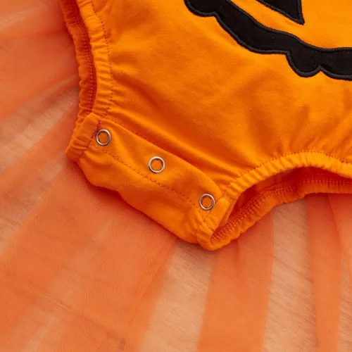 Vista 5 de Patgoal Disfraz de calabaza para bebés y niñas vestido de falda de tul tutú de Halloween para recién nacidos para niñas pequeñas enterizos de sonrisa