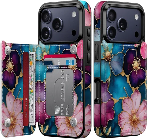 Vista 80 de FUNMIKO Funda tipo cartera para iPhone 15 con tarjetero + clip para efectivo, bloqueo RFID, protección contra caídas de grado militar y obras