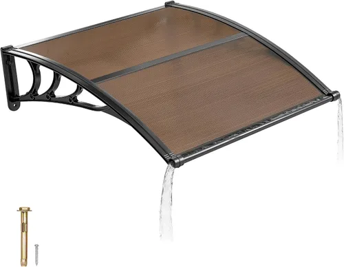 Vista 16 de VEVOR Toldo para puerta de entrada, toldo de puerta de ventana de 24 x 24 pulgadas con drenaje y soporte de ABS, cubierta de policarbonato