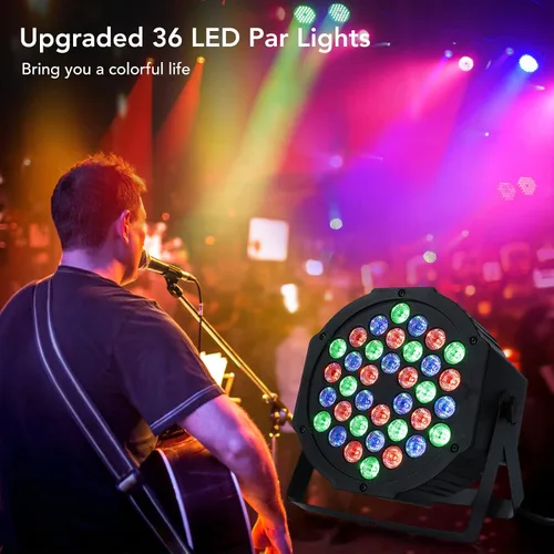 Vista 4 de Luces de DJ, 1 paquete de 36 luces LED par luces de escenario con control remoto activado por sonido y control DMX, luces de iluminación