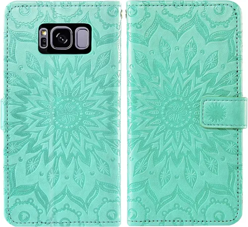 Vista 5 de Funda de teléfono para Samsung Galaxy S8 Plus con protector de pantalla de vidrio templado, funda de cuero con tapa para tarjetero, accesorios