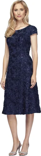 Vista 4 de Alex Evenings Women's Tea Length Cap Sleeve Rosette Dress (Petite and Regular)