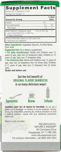 Vista 6 de Nature's Answer Sambucus Suplemento dietético, original para apoyo diario inmunológico y antioxidante, fabricado en los Estados Unidos, sin alcohol