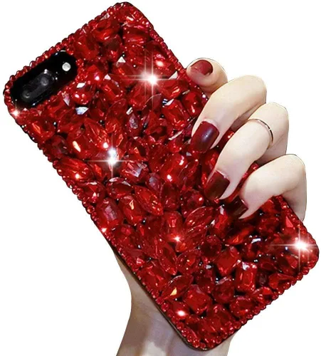 Vista 5 de LCHDA - Funda con diamantes brillantes para iPhone 14 6.1, LCHDA - Funda protectora para teléfono con diamantes de imitación transparentes