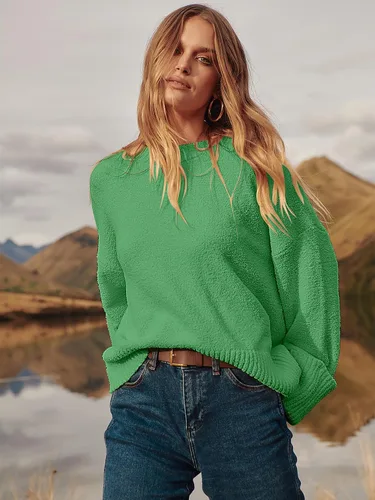 Vista 78 de LOGENE Suéter de gran tamaño para mujer, cuello redondo, manga larga, suave, mullido, suéter de punto 2025 para otoño e invierno