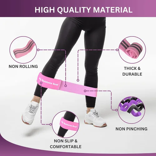 Vista 3 de Adjustable Fabric Resistance Bands, Non-Slip Exercise Bands for Men and Women, Perfect Workout Bands for Glutes and Lower Body Training - 1 Pack