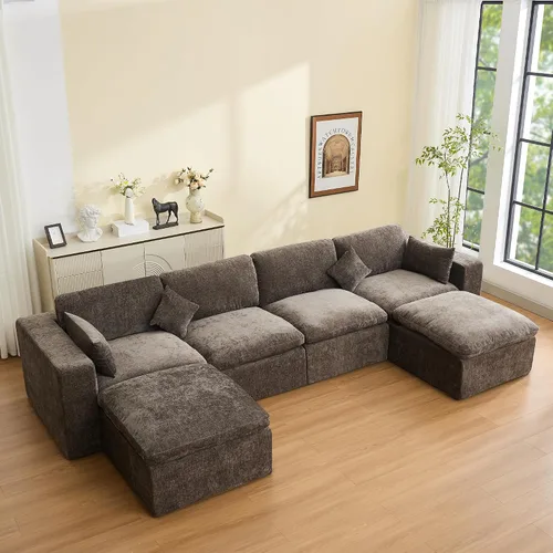 Vista 29 de WUTUTUEE Otomana Cloud de 33.5 pulgadas para sofá modular, cómodo reposapiés tapizado de felpilla con espuma viscoelástica, embalaje totalmente