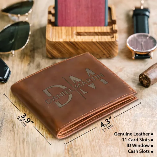 Vista 13 de Billeteras de cuero personalizadas para él, novio, marido, hombre, hijo, billetera plegable grabada para hombres, billeteras, regalo de hombre