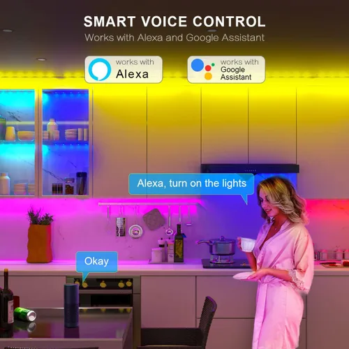 Vista 2 de Kit de 6 luces WIFI RGBCW para debajo del gabinete, funciona con Alexa, Google Assistant, aplicación y control remoto IR, tira de luz LED que cambia