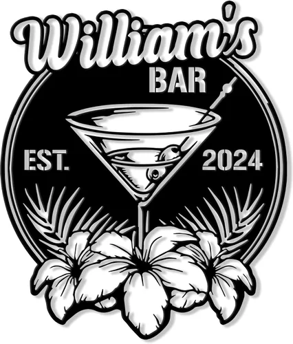Vista 6 de Letrero de metal personalizado para bar de cócteles – Decoración de pared con nombre personalizado para bar del hogar, patio, o cocina, regalo