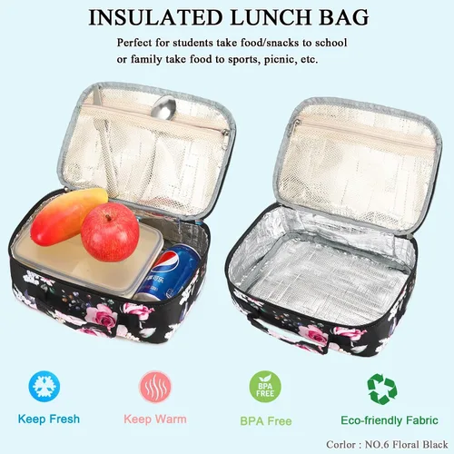 Vista 6 de Octsky - Juego de mochila escolar para niños y niñas con lonchera, Classic Lago Floral