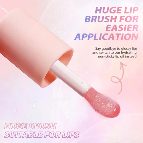 Vista 2 de LANGMANNI Aceite de labios hidratante, brillo labial no pegajoso, bálsamo labial, cuidado labial, aceite labial con sabor a fruta para labios secos