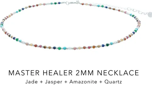 Vista 6 de Lotus and Luna Collar delicado curativo de chakras energéticos de 0.079 pulgadas con piedras reales, jade, perla, cuarzo rosa, amatista, piedra lunar