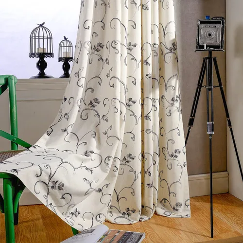 Vista 13 de VOGOL - Cortinas de 2 paneles con ramas bordadas de lino sintético con ojales, cortinas para dormitorio/sala de estar, paneles de tratamiento