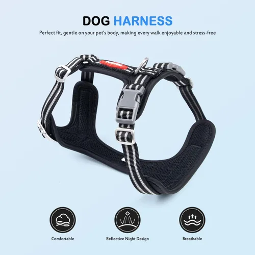 Vista 2 de Arnés sin tirones para perro, chaleco reflectante ajustable con broche de metal, malla suave transpirable sin estrangulamiento para cachorro, fácil