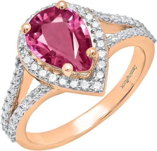 Vista 62 de Dazzlingrock Collection Anillo de compromiso con forma de lágrima y diamante blanco natural redondo de 0.45 quilates con halo de diamantes blancos