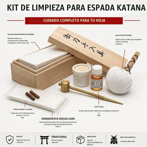 Vista 6 de Ace Martial Arts Supply, kit de limpieza y mantenimiento de katana de samurái japonesa, espada