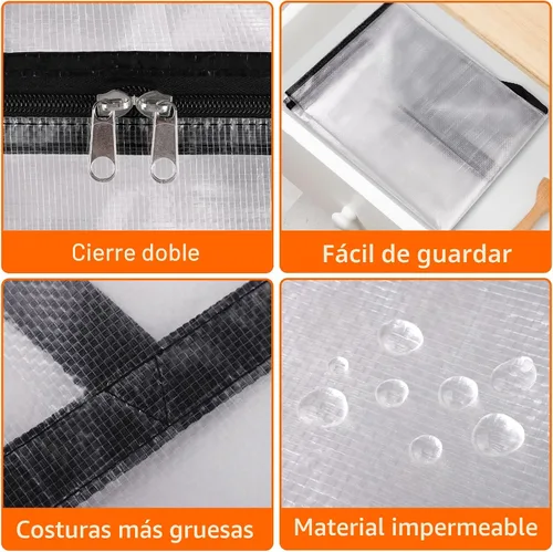 Vista 3 de TasticTotes Paquete de 4 bolsas de almacenamiento transparentes para edredón, ropa y ropa de cama, almacenamiento de mantas de plástico