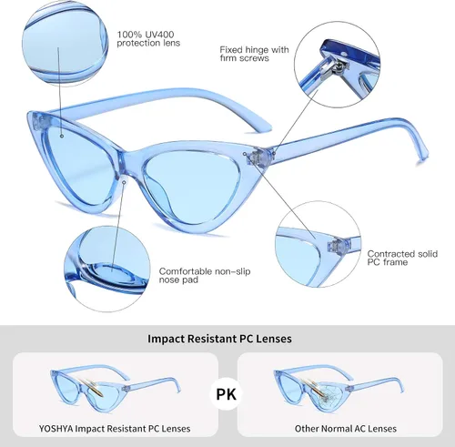 Vista 4 de Lentes de sol retro para mujer, con marco de plástico y diseño con estilo ojo de gato YOSHYA