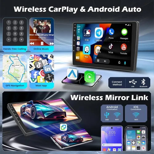 Vista 3 de [5G WiFi DSP 4+64G] Hikity Android 15 Estéreo para automóvil para Toyota Tacoma 2005-2015 con Carplay Android Auto, pantalla táctil IPS de 9