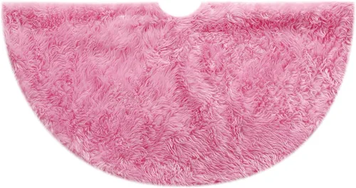 Vista 6 de Sattiyrch Falda pequeña para árbol de Navidad de 18 pulgadas, falda de árbol de Navidad rosa de piel sintética para mesa pequeña