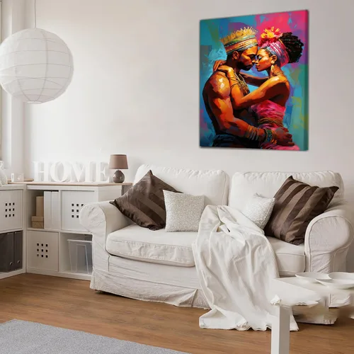 Vista 179 de Arte de pared afroamericano, decoración de rey y reina bailarín negro para sala de estar, arte de pareja de amor negro para dormitorio, lienzo