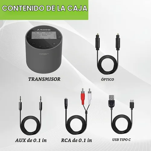 Vista 7 de Avantree Orbit - Transmisor de Audio Bluetooth 5.0 para TV con Soporte de Paso de Sonido Envolvente 5.1, Clase 1 de Largo Alcance, Pantalla LED