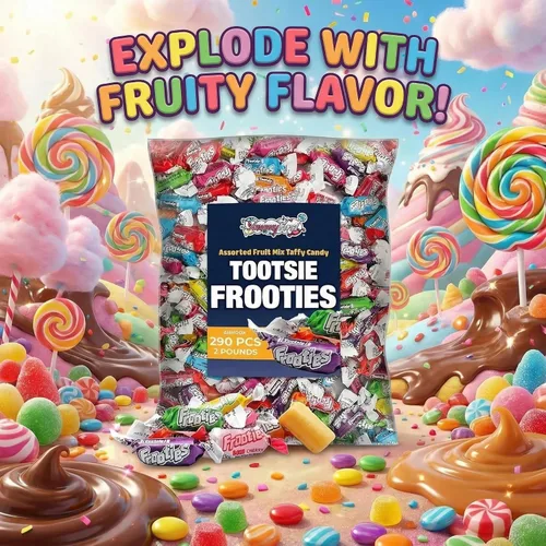 Vista 4 de FROOTIES Taffy Candy 2 LB (10 sabores surtidos de mezcla) – Caramelos a granel, caramelos envueltos individualmente, masticables de frutas, sin maní