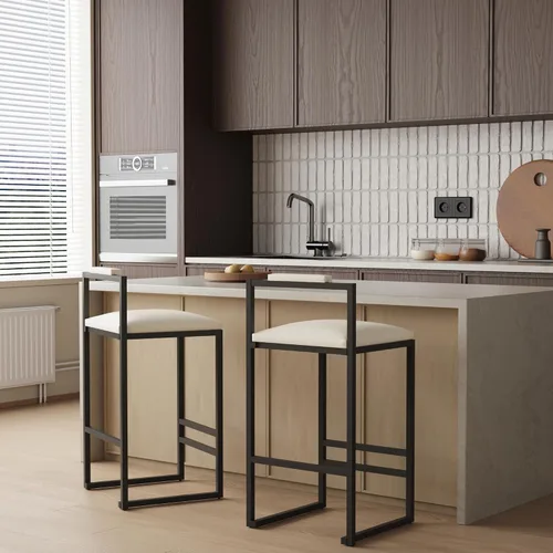 Vista 8 de Juego de 2 taburetes de bar modernos tapizados de piel sintética sin brazos con respaldo para bar en casa, comedor, isla de cocina, bistró, club