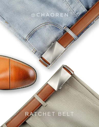 Vista 2 de CHAOREN Cinturón de trinquete de cuero para hombre, ajuste personalizable, estilo sin esfuerzo (1.378 in)