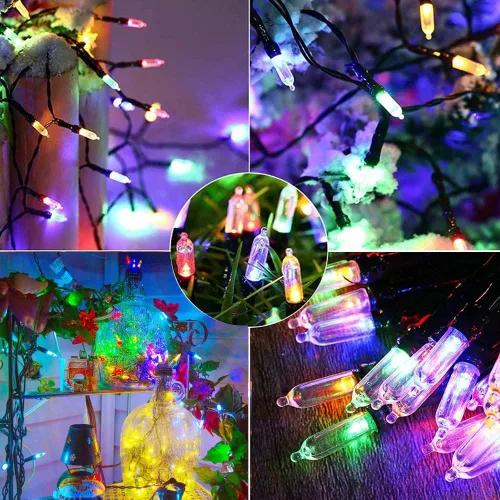 Vista 2 de 100 luces LED de color blanco cálido a multicolor de 33 pies, funciona con pilas, 8 modos, tira de luces para interiores y exteriores, para árbol