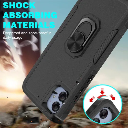 Vista 5 de Funda para Samsung Galaxy A04e, doble capa a prueba de golpes magnética con soporte de anillo giratorio (negro)