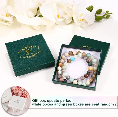Vista 3 de Bivei - Pulsera elástica con cuentas redondas de cristales curativos de Reiki semipreciosos hecha a mano de 0315pulgadas 8 mm