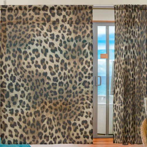 Vista 2 de Cortinas traslúcidas con estampado de leopardo animal, cortinas de gasa para sala de estar, dormitorio, cocina, decoración del hogar, 55 x 78