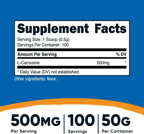 Vista 2 de Nutricost L-Carnosina en polvo 1.76 oz (100 porciones) - Sin OMG