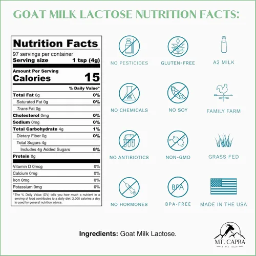 Vista 2 de Mt. Capra - Lactosa de leche de cabra, 13.8 oz de azúcar natural de leche