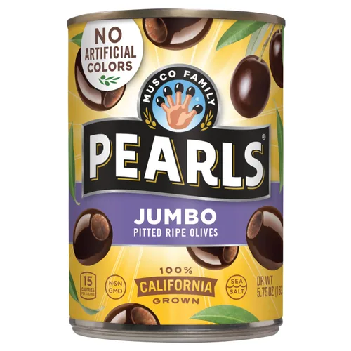 Vista 13 de Pearls Aceitunas maduras pequeñas sin hueso, paquete de 12, latas de 6 onzas
