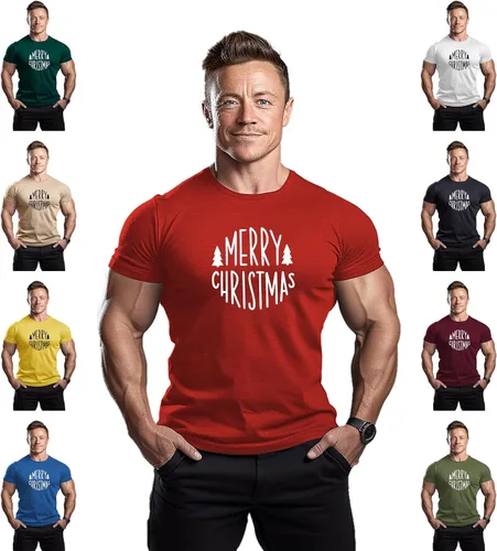 Vista 3 de ReedCA Feliz Navidad - Camisetas de culturismo para hombre, camiseta de entrenamiento de gimnasio, camiseta de entrenamiento de moda, camiseta