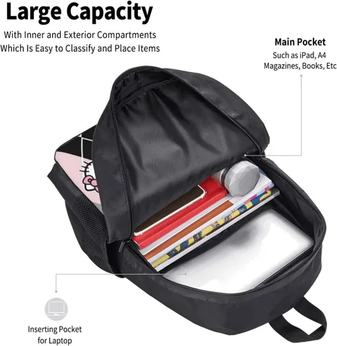 Vista 6 de Juego de mochilas para niños con diseño de gato lindo de dibujos animados para niñas, mochila escolar con caja de almuerzo y estuche para lápices