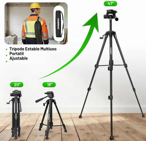 Vista 3 de Huepar - Trípode de nivel láser, trípode de 47 pulgadas para medidas de distancia láser de línea cruzada, teléfono y cámara, soporte de trípode