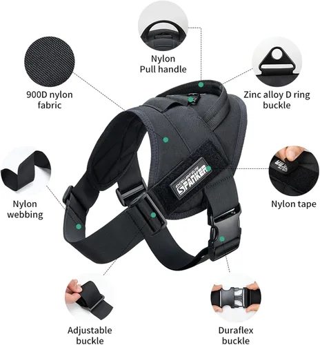 Vista 2 de EXCELLENT ELITE SPANKER - Arnés táctico para perro, fácil control Adjustable Nylon Training Military Patrol No-Pull Pet Harness with Handle for