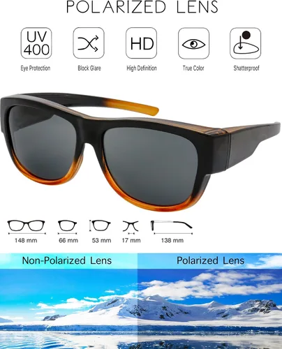 Vista 3 de The Fresh - Lentes de sol polarizados, de alta definición y envolventes para uso sobre anteojos - Estuche de piel para anteojos