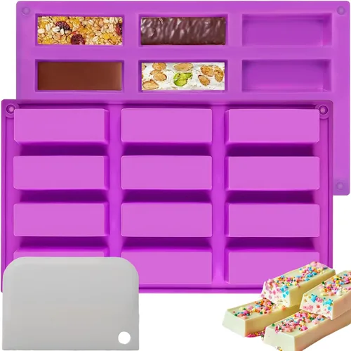 Vista 13 de Moldes rectangulares de silicona para barra de granola (8 cavidades), molde para hornear barras de chocolate de 1 pulgada de profundidad