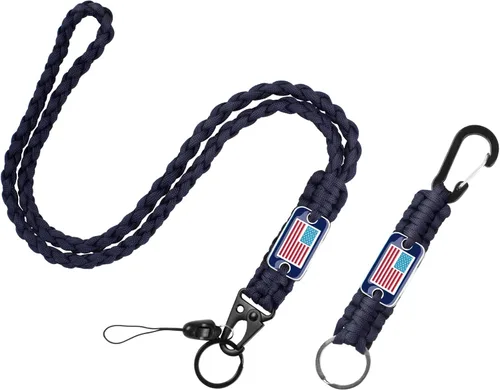 Vista 13 de 2 piezas de cordón elegante y duradero para llaves - Cordón de cuello resistente de paracord con diseño de bandera de EE. UU. para billeteras