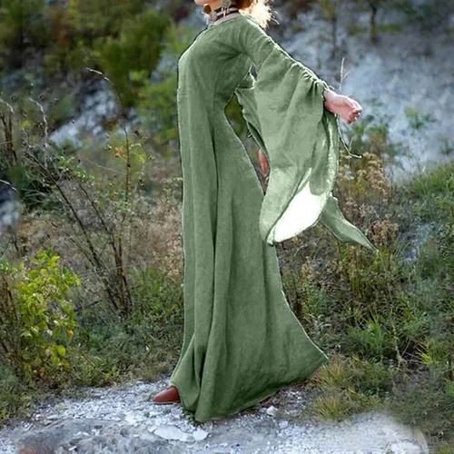 Vista 2 de Women's Renaissance Dress Halloween Victorian Ball Gown Dress Long Sleeve Retro Round Neck Gothic Vintage Dresses