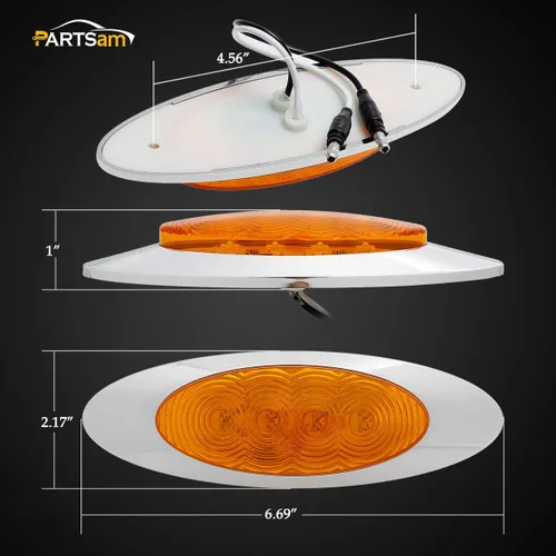 Vista 4 de Partsam 10 luces LED ámbar de 6-5/8, 4 LED, montaje en superficie cromada con tapones de bala, repuesto impermeable