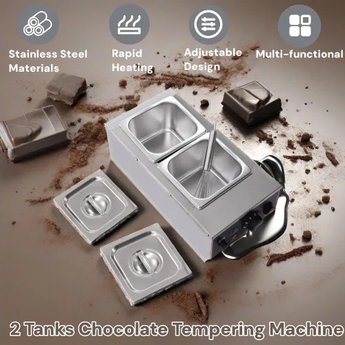 Vista 2 de Máquina de templado de chocolate de 2 tanques de 9 libras, derretidor de chocolate de 800 W, olla de fusión de chocolate con temperatura ajustable