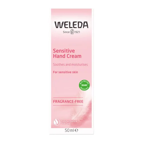 Vista 2 de Weleda Crema de manos calmante para pieles sensibles y almendras, 1.7 onzas