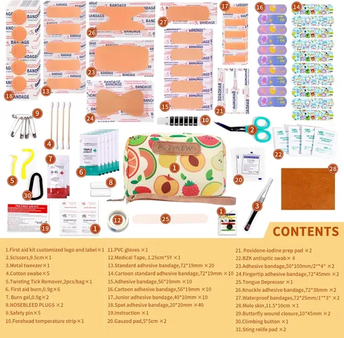 Vista 3 de Kit de primeros auxilios portátil (151 piezas) – Cuidado de emergencia de tamaño de viaje para niños y adultos, hogar, coche, camping y bolsa