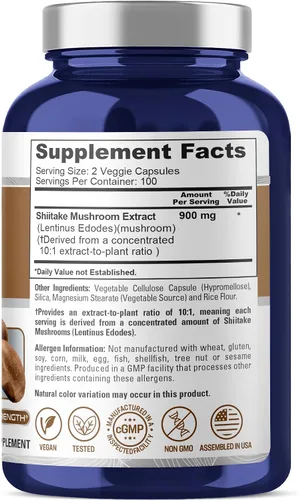 Vista 3 de NusaPure Extracto de hongos Shiitake 9000 mg 200 cápsulas vegetales (sin OMG, sin gluten)